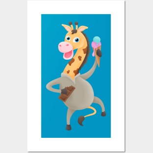 Happy Giraffe Donkey Posters and Art